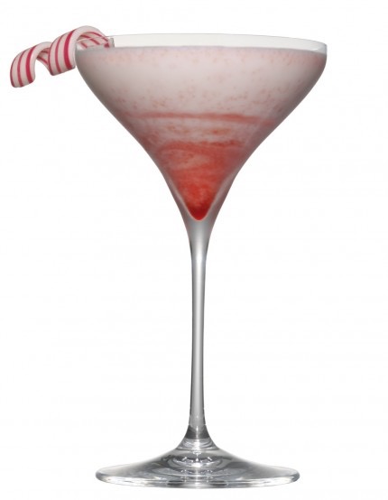 Picture of a Candy Cane Lane holiday cocktail glass